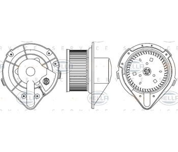 Вентилатор вътрешно пространство HELLA 8EW 351 044-371 за VOLKSWAGEN TRANSPORTER IV (70XB, 70XC, 7DB, 7DW, 7DK) пътнически от 1990 до 2003