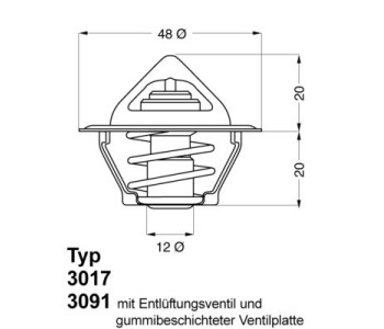 Термостат, охладителна течност BorgWarner (Wahler) 3017.87D50 за OPEL KADETT C от 1973 до 1979